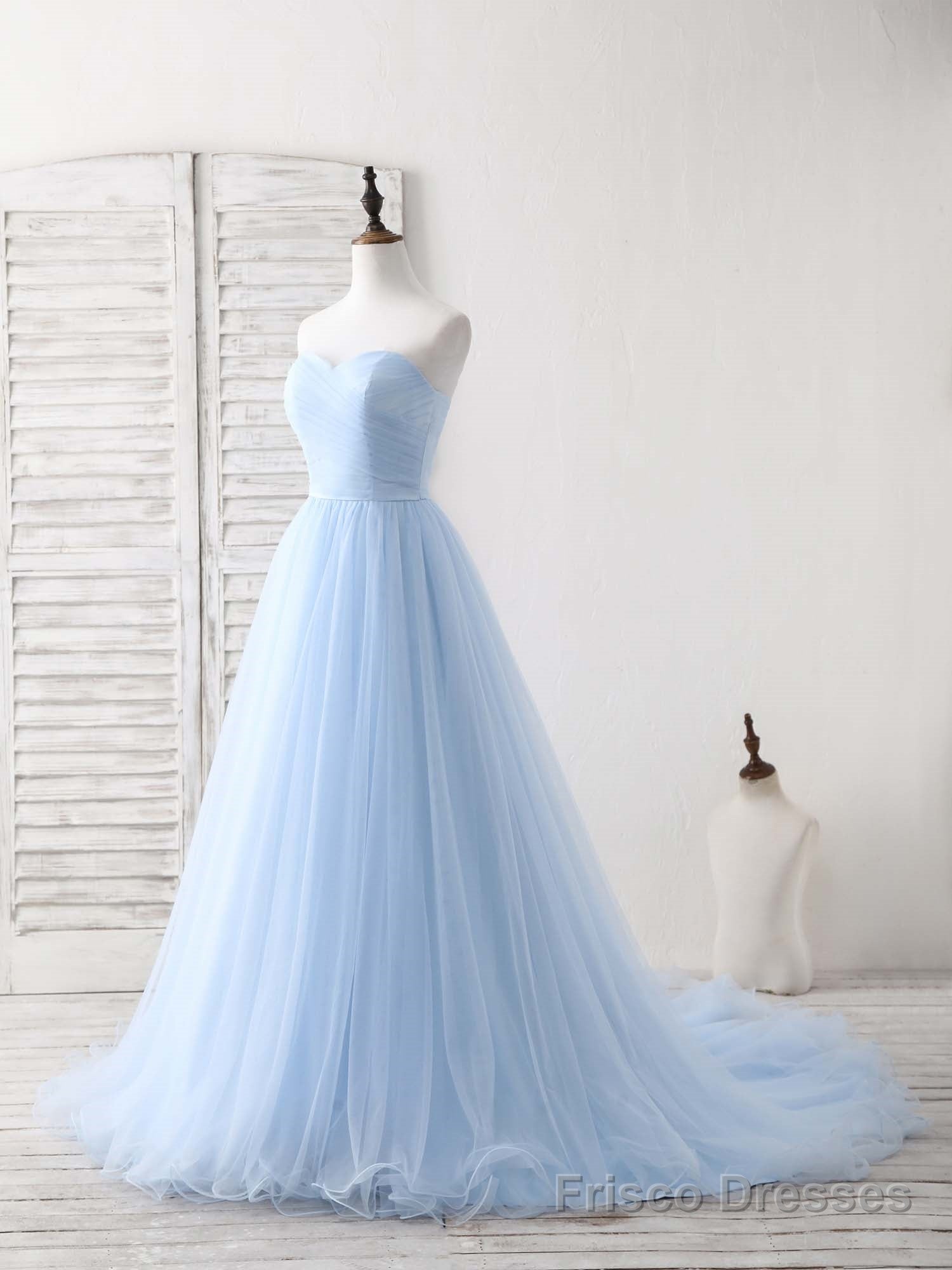 Simple Sweetheart Blue Tulle Long Prom Dress Blue Evening Dress Main image
