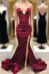 Simple Sweetheart Burgundy Evening Dress, Burgundy Formal Prom Dress