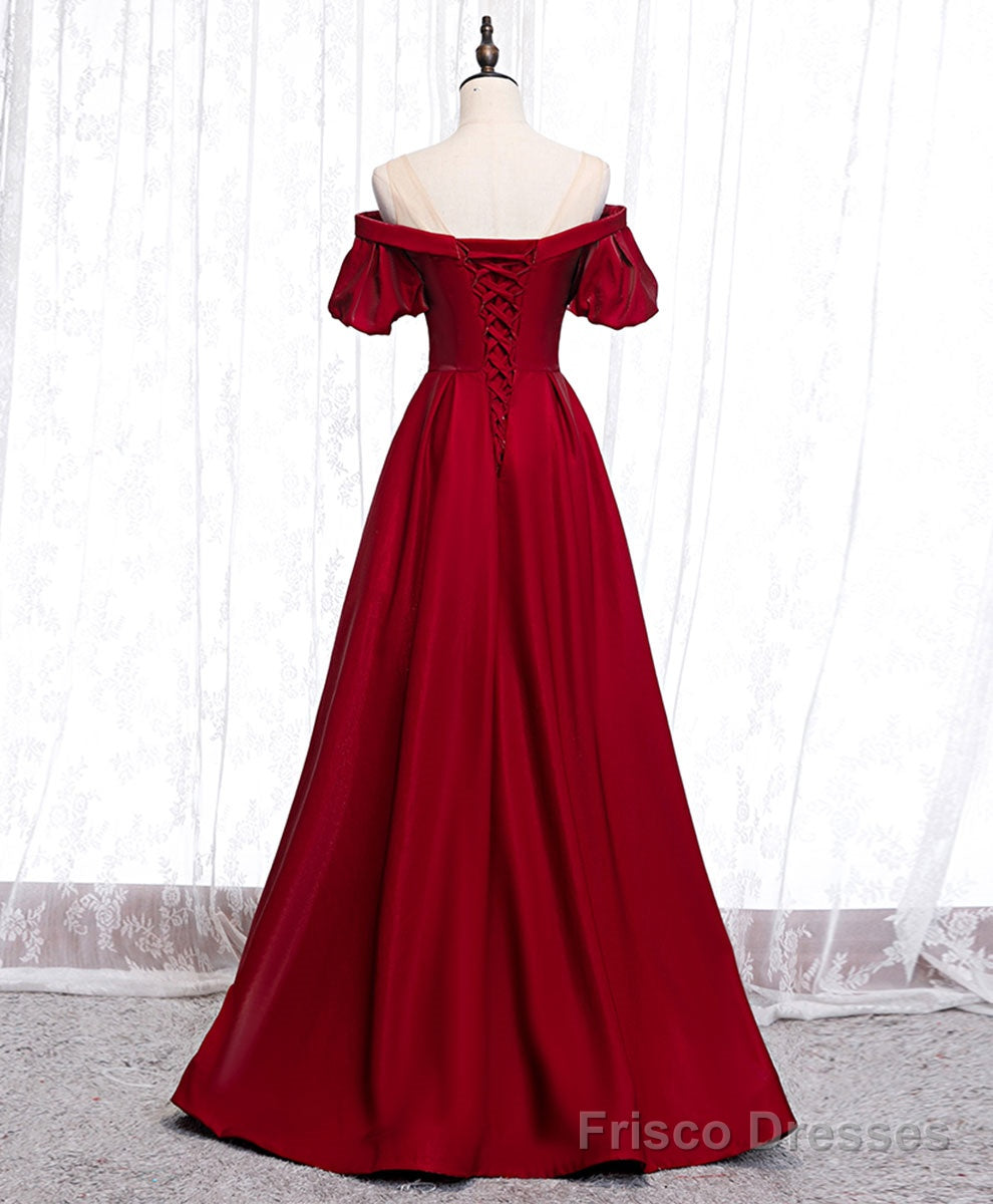 Simple Sweetheart Burgundy Satin Long Prom Dress, Burgundy Formal Graduation Dress