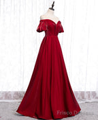 Simple Sweetheart Burgundy Satin Long Prom Dress, Burgundy Formal Graduation Dress