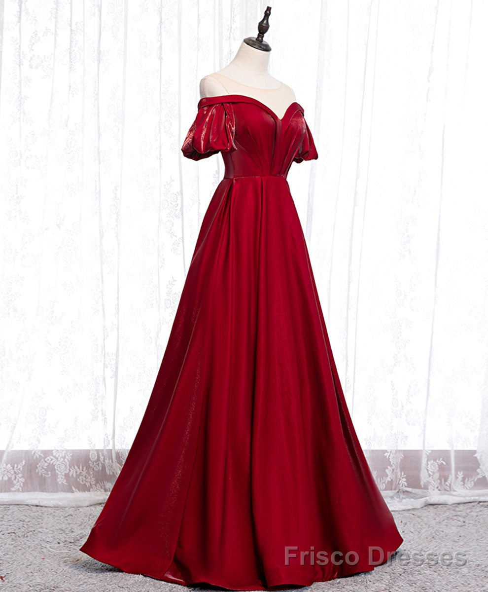 Simple Sweetheart Burgundy Satin Long Prom Dress, Burgundy Formal Graduation Dress