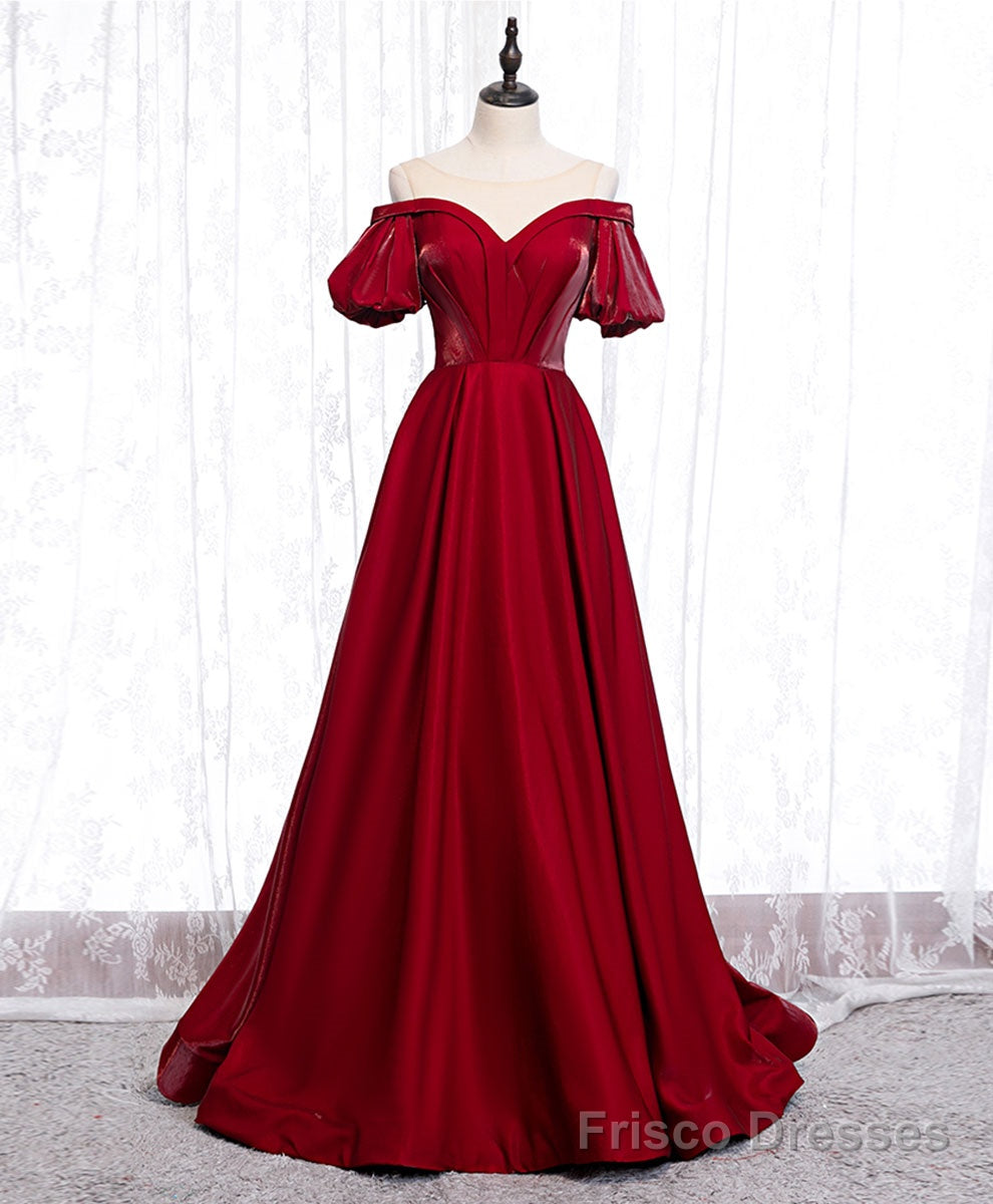Simple Sweetheart Burgundy Satin Long Prom Dress, Burgundy Formal Graduation Dress Secondary image
