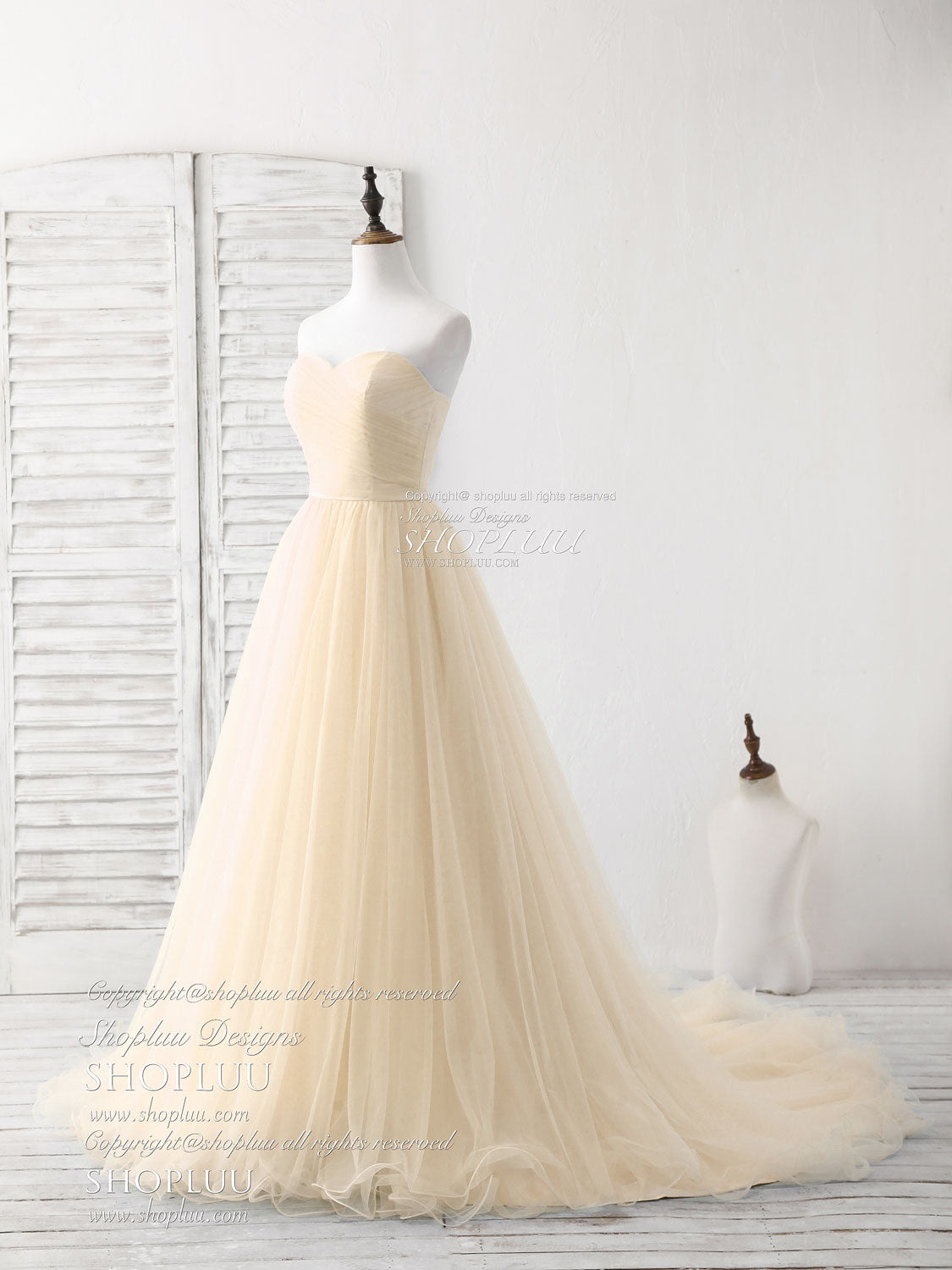 Simple Sweetheart Champagne Tulle Long Prom Dresses Champagne Evening Dresses Secondary image