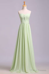 Simple Sweetheart Chiffon Prom Dress Long Pleated Sleeveless Bridesmaid Dresses