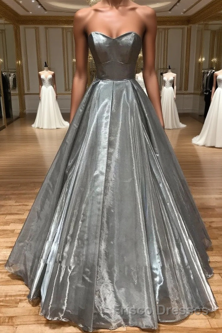 Simple sweetheart neck gray satin long Formal Prom Dresses gray formal party Dresses