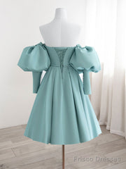 Simple Sweetheart Neck Satin Blue Short Prom Dress, Cute Homecoming Dress