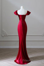 Simple Sweetheart Neck Satin Burgundy Long Formal Prom Dress, Burgundy Long Formal Dress