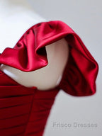 Simple Sweetheart Neck Satin Burgundy Long Formal Prom Dress, Burgundy Long Formal Dress
