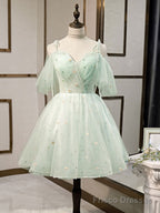 Simple Sweetheart Neck Tulle Short Prom Dresses, Puffy Green Homecoming Dresses