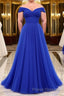 Simple sweetheart tulle blue long Formal Prom Dresses, blue evening Dresses