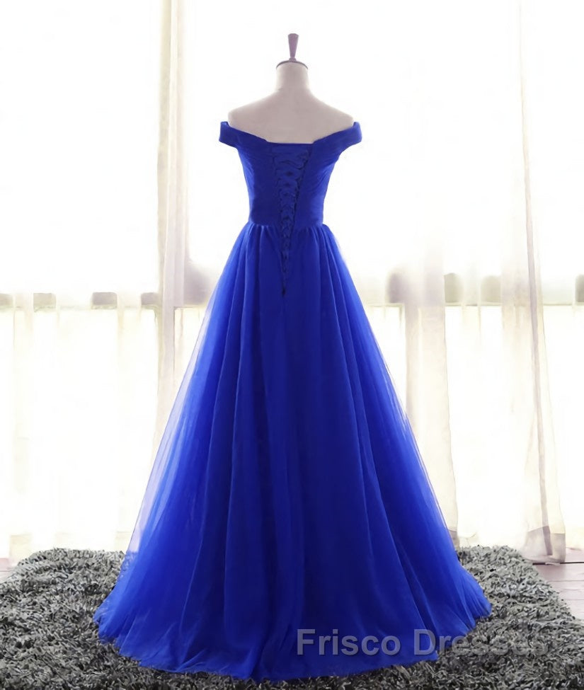 Simple sweetheart tulle blue long Formal Prom Dresses, blue evening Dresses
