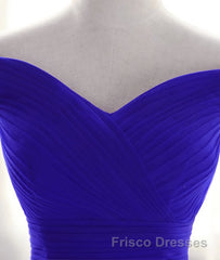 Simple sweetheart tulle blue long Formal Prom Dresses, blue evening Dresses