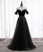 Simple Sweetheart Tulle Off Shoulder Long Prom Dress, Aline Tulle Formal Dress