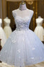 Simple Sweetheart White Lace Up Beads Lace Appliques Tulle Straps Homecoming Dress