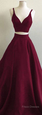 Simple Two Pieces Burgundy Long Formal Prom Dress, Burgundy Formal Dress