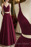 Simple Two Pieces Burgundy Long Formal Prom Dress, Burgundy Formal Dress