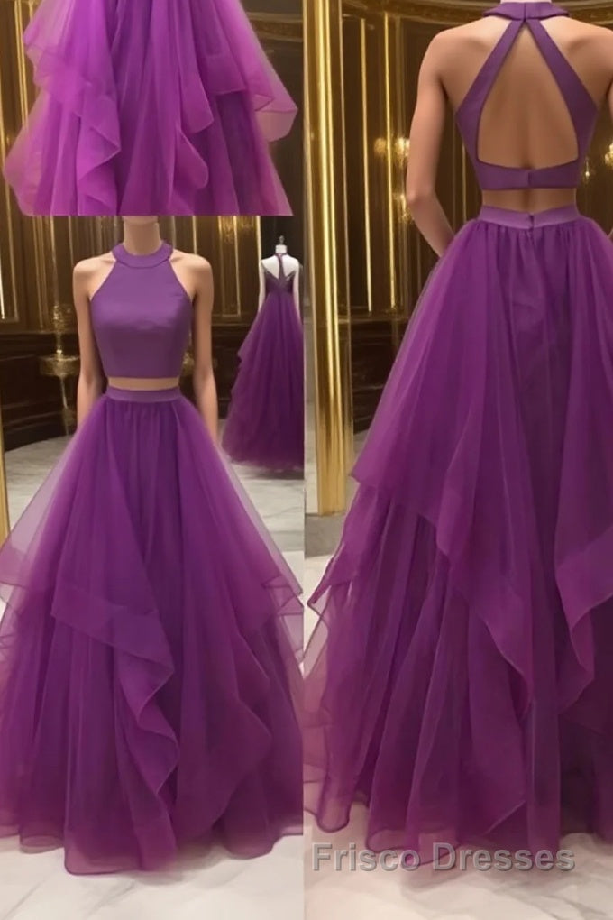 Simple two pieces tulle long Formal Prom Dresses, tulle evening Dresses Main image