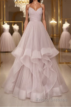 Simple v neck A-line tulle long Formal Prom Dresses sweet 16 Dresses