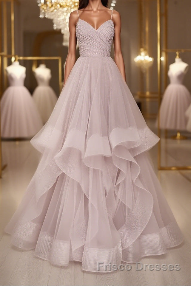 Simple v neck A-line tulle long Formal Prom Dresses sweet 16 Dresses