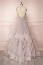 Simple v neck A-line tulle long Formal Prom Dresses sweet 16 Dresses