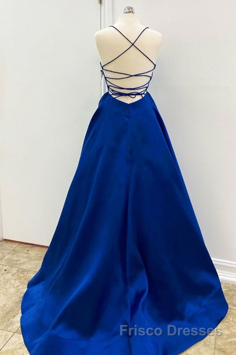 Simple V Neck Backless Royal Blue Satin Long Formal Prom Dresses, Royal Blue Backless Formal Dresses, Royal Blue Evening Dresses, Ball Gown Secondary image