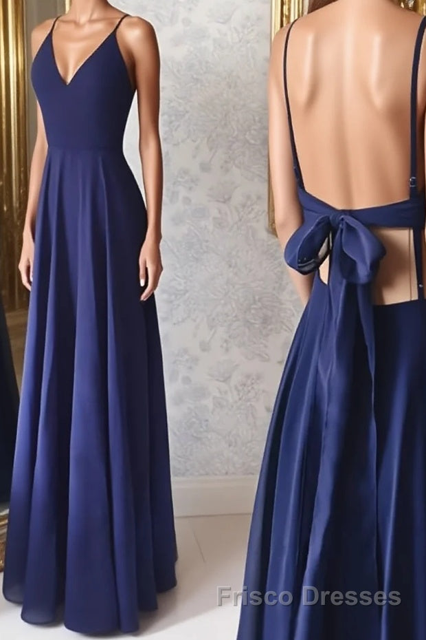 Simple v neck blue long Formal Prom Dresses, blue evening Dresses