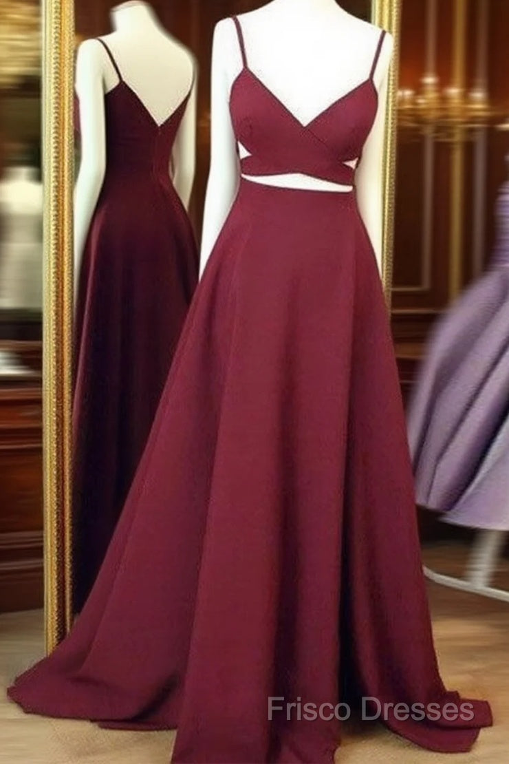 Simple V Neck Burgundy Long Formal Prom Dress, Burgundy Formal Dress Main image