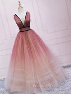 Simple V Neck Burgundy Tulle Long Formal Prom Dress, Tulle Formal Dress