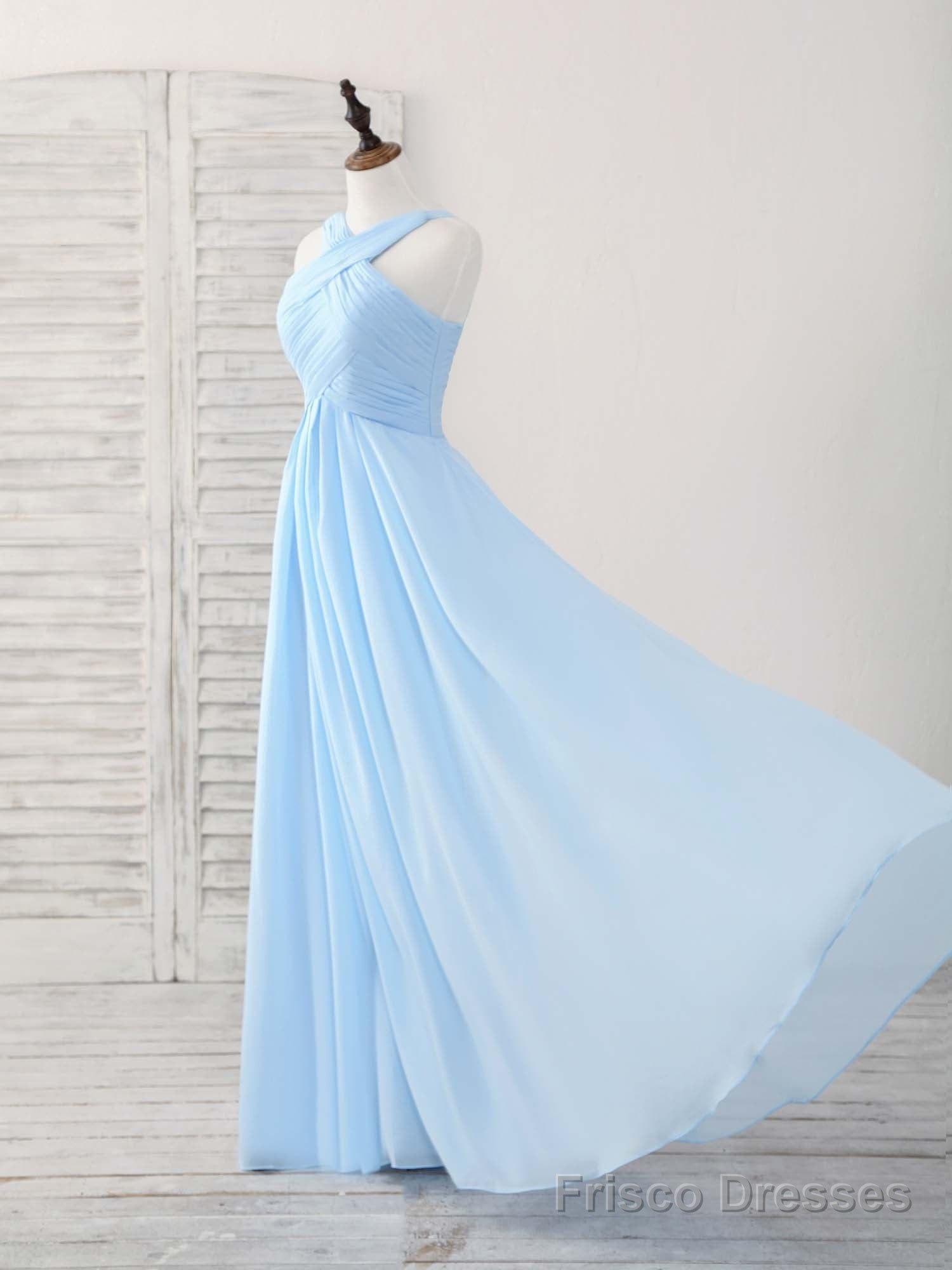 Simple V Neck Chiffon Blue Long Prom Dress Blue Bridesmaid Dress Main image