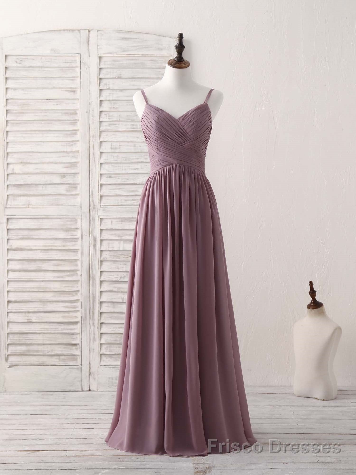 Simple V Neck Chiffon Long Prom Dress Dark Pink Bridesmaid Dress Main image