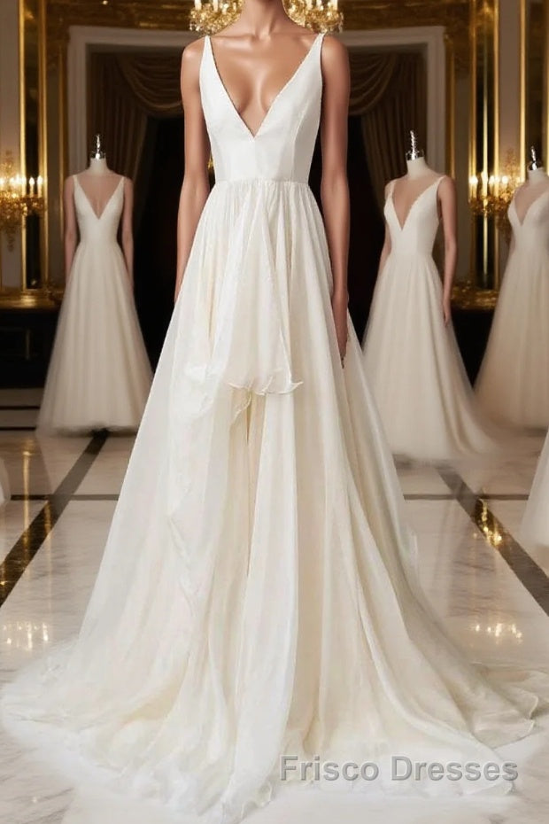 Simple v neck chiffon long Formal Prom Dresses, evening Dresses Main image