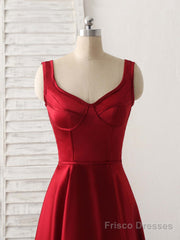 Simple V Neck High Low Prom Dress Burgundy Evening Dress