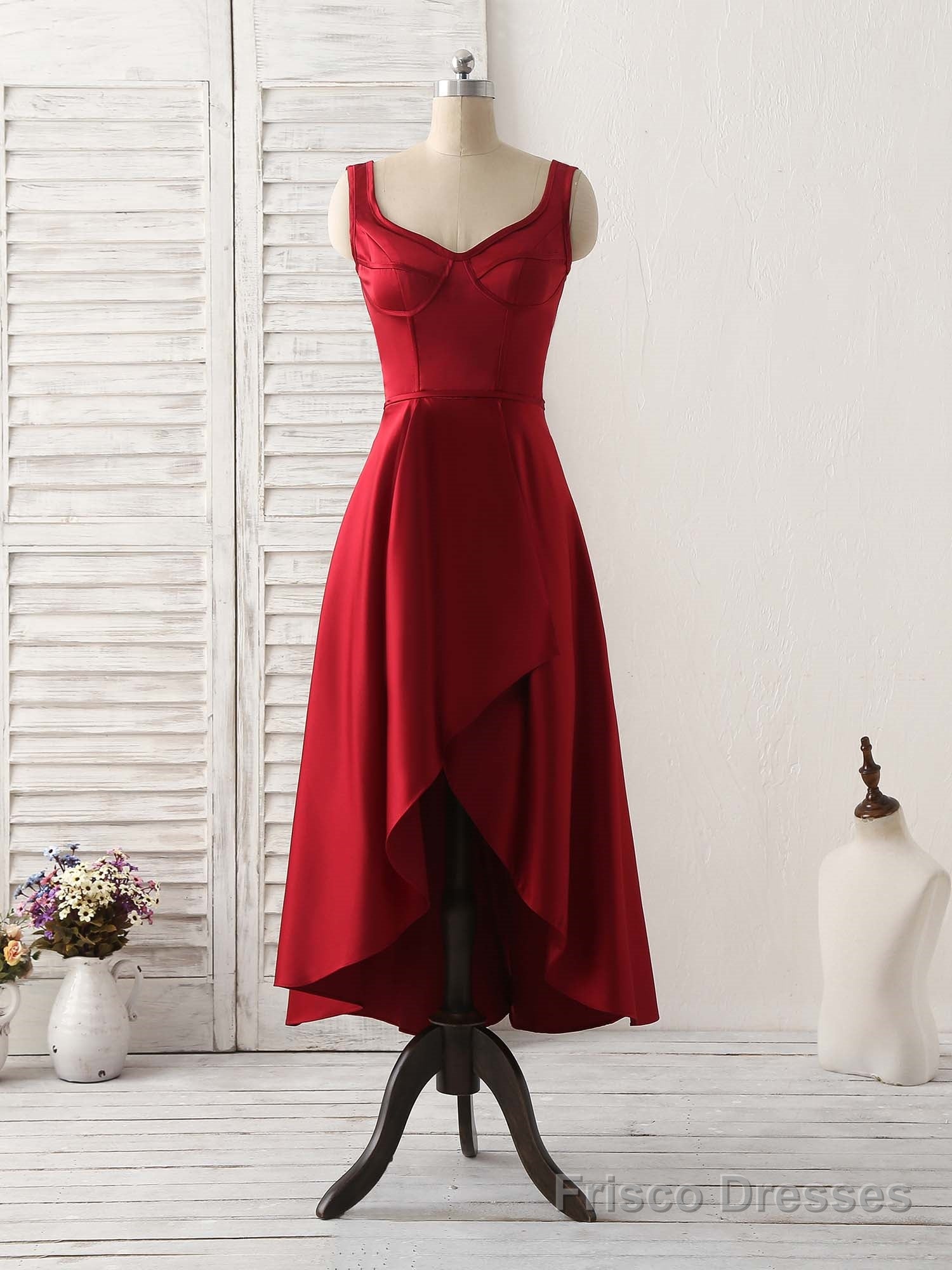 Simple V Neck High Low Prom Dress Burgundy Evening Dress Secondary image