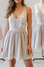 Simple v neck lace short Formal Prom Dresses, homecoming Dresses