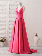 Simple V Neck Long Prom Dress Backless Evening Dress