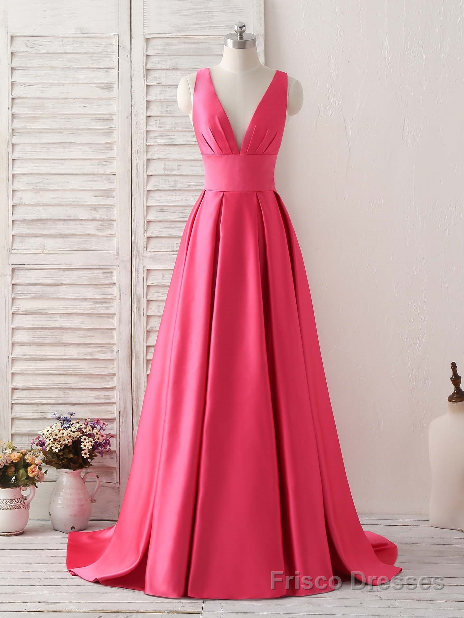 Simple V Neck Long Prom Dress Backless Evening Dress Main image