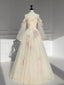 Champagne Off-The-Shoulder Gown Dress Long Sleeve Prom Dress Evening Dress