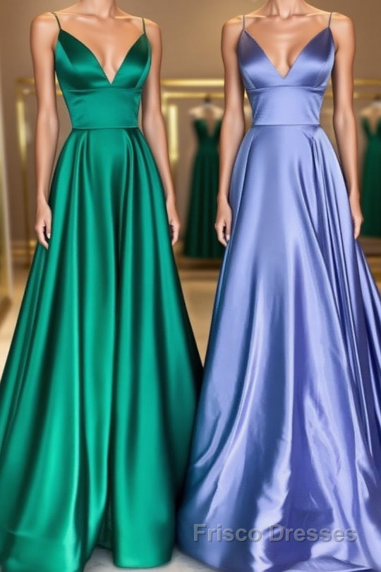 Simple v neck satin long Formal Prom Dresses satin evening Dresses Main image