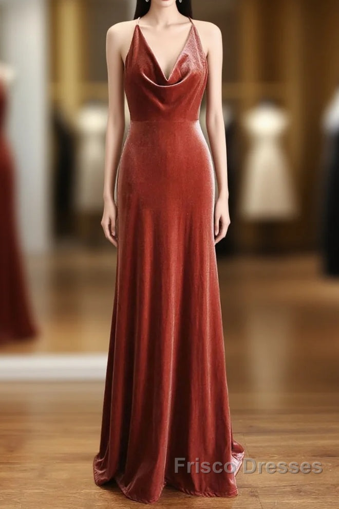 Simple V Neck Velvet Formal Dress Mermaid Long Wedding Guest Dress Main image
