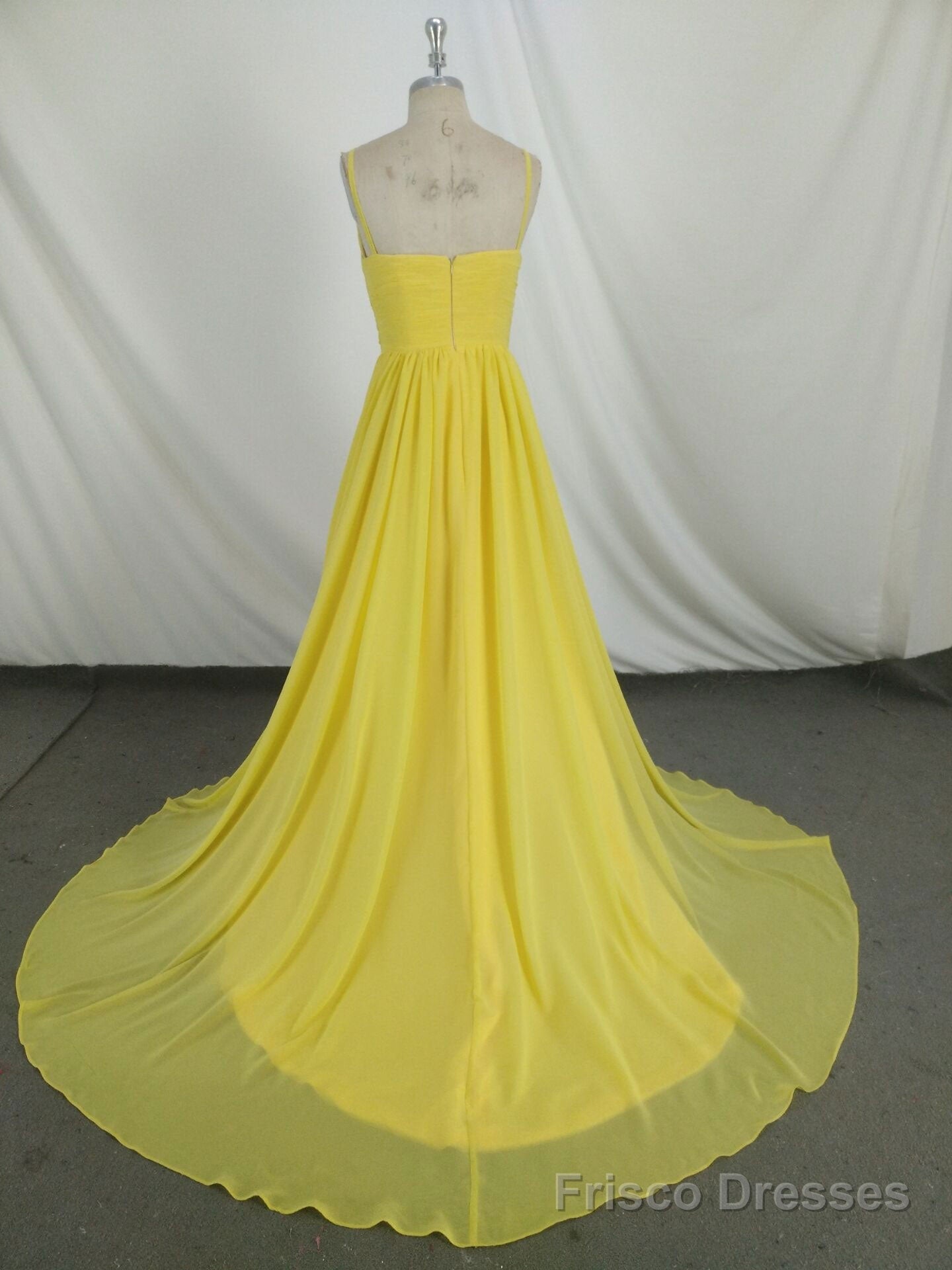 Simple V Neck Yellow Chiffon Long Prom Dress, Yellow Evening Dress Secondary image