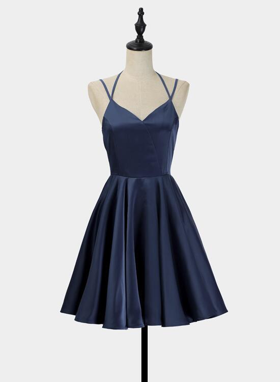 Simple V-Neckline Short Straps Halter Homecoming Dresses,Teen Dress, Summer Dress Main image
