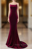 Simple Velvet Mermaid Burgundy Long Formal Prom Dress, Burgundy Long Formal Dress