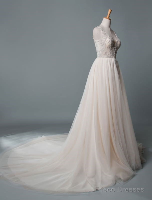 Simple Wedding Dress A Line V Neck Sleeveless Applique Beaded Floor Length Bridal Dresses Secondary image