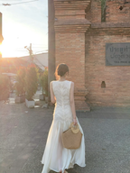 Simple A Line Round Neck Light Apricot Lace Chiffon Party Dress Outfits