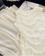 Simple A Line Round Neck Light Apricot Lace Chiffon Party Dress Outfits