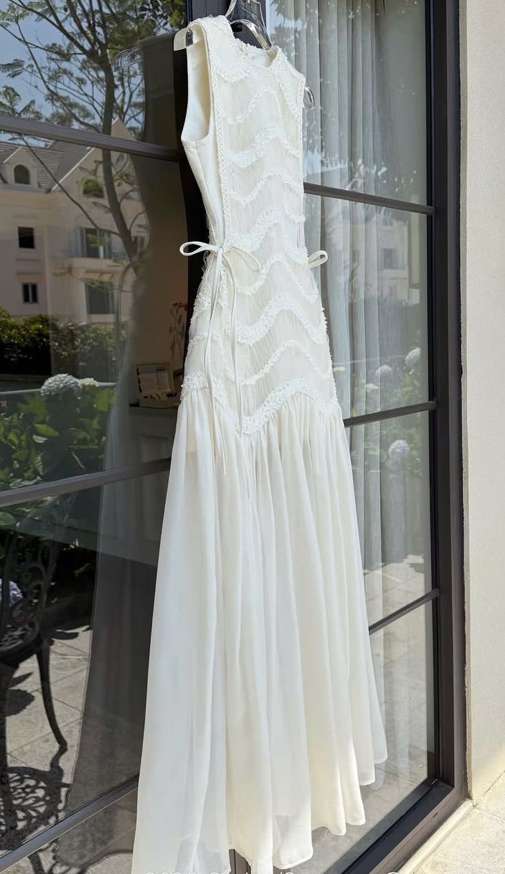 Simple A Line Round Neck Light Apricot Lace Chiffon Party Dress Outfits Main image