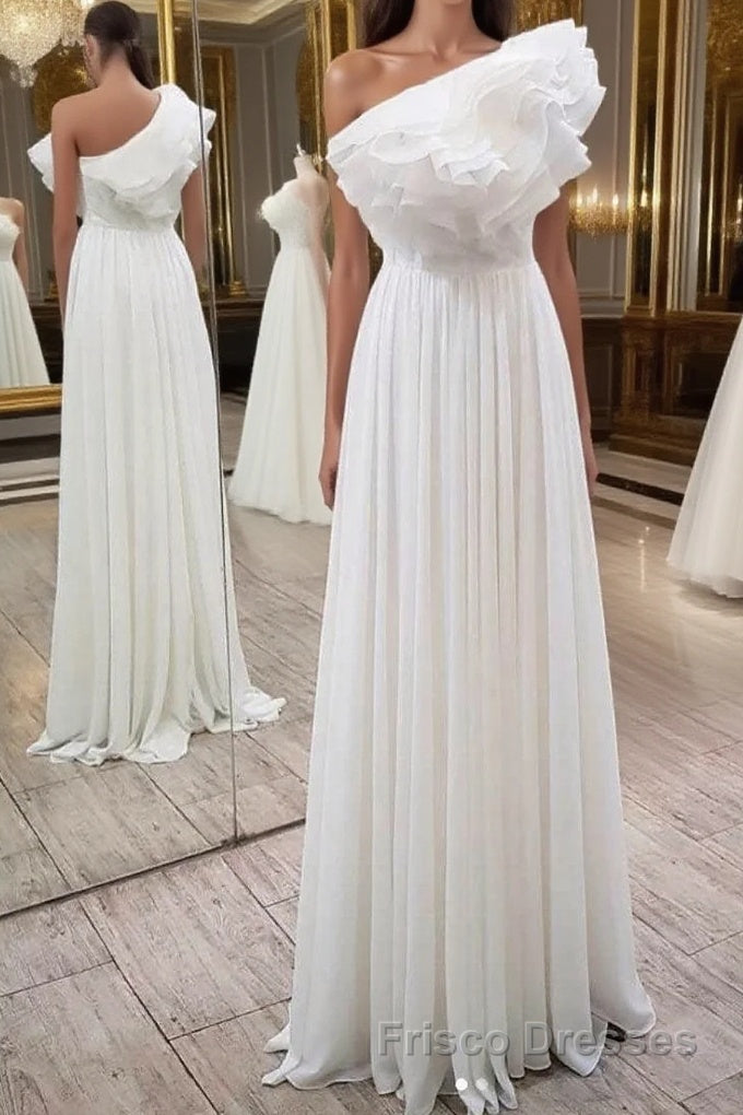 Simple white chiffon long Formal Prom Dresses, white evening Dresses Main image