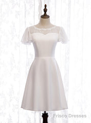 Simple White Lace Short Prom Dress