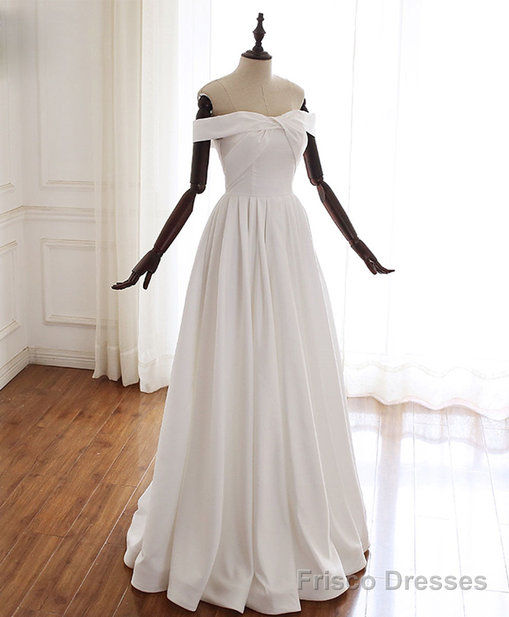 Simple White Off Shoulder Long Prom Dress White Evening Dress Main image