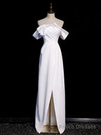 Simple White Off Shoulder Satin Long Prom Dress, White Long Formal Dress